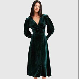 Belle & Bloom Current Mood Velvet Wrap Dress, Large, Dark Green, NWT